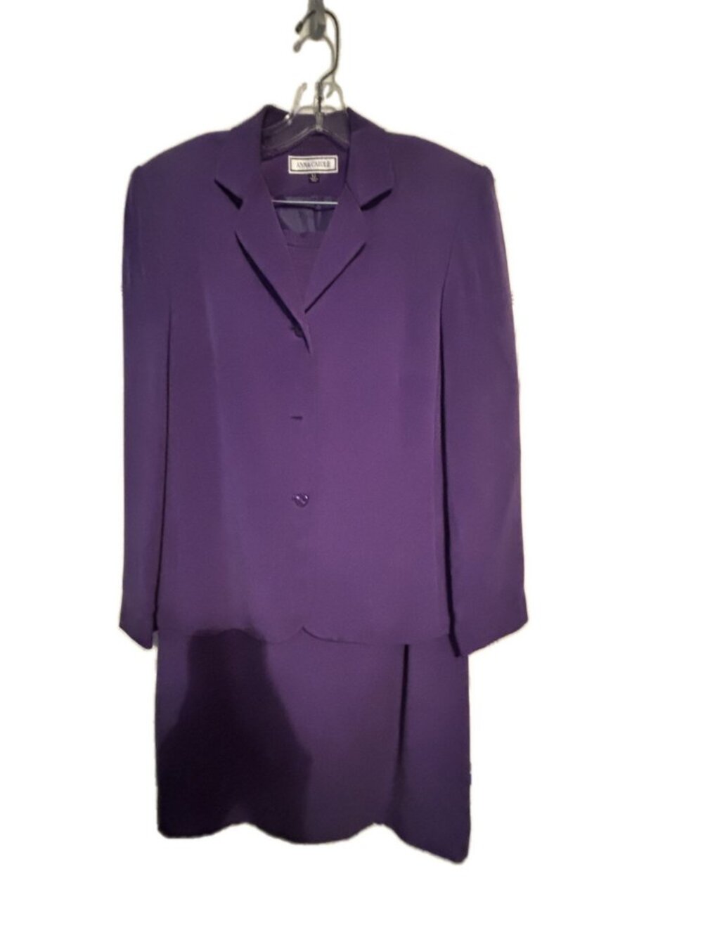 Anna Carole Purple Silk Skirt Suit 12 2 Piece